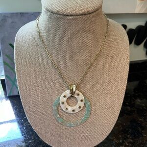 Jessica Simpson Blue and White Double Ringed Pendant Necklace